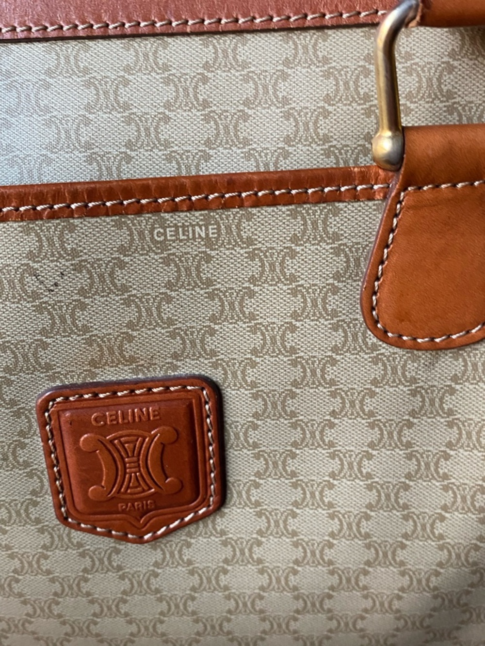Celine Beige Monogram Satchel with Tan Trim - Picture 2 of 16
